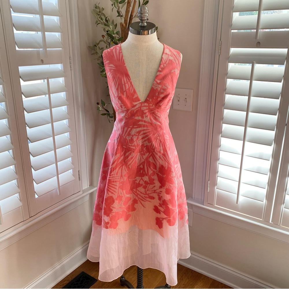 Lela Rose floral boarder fil coupe v-neck dress 12 - Picture 9 of 15